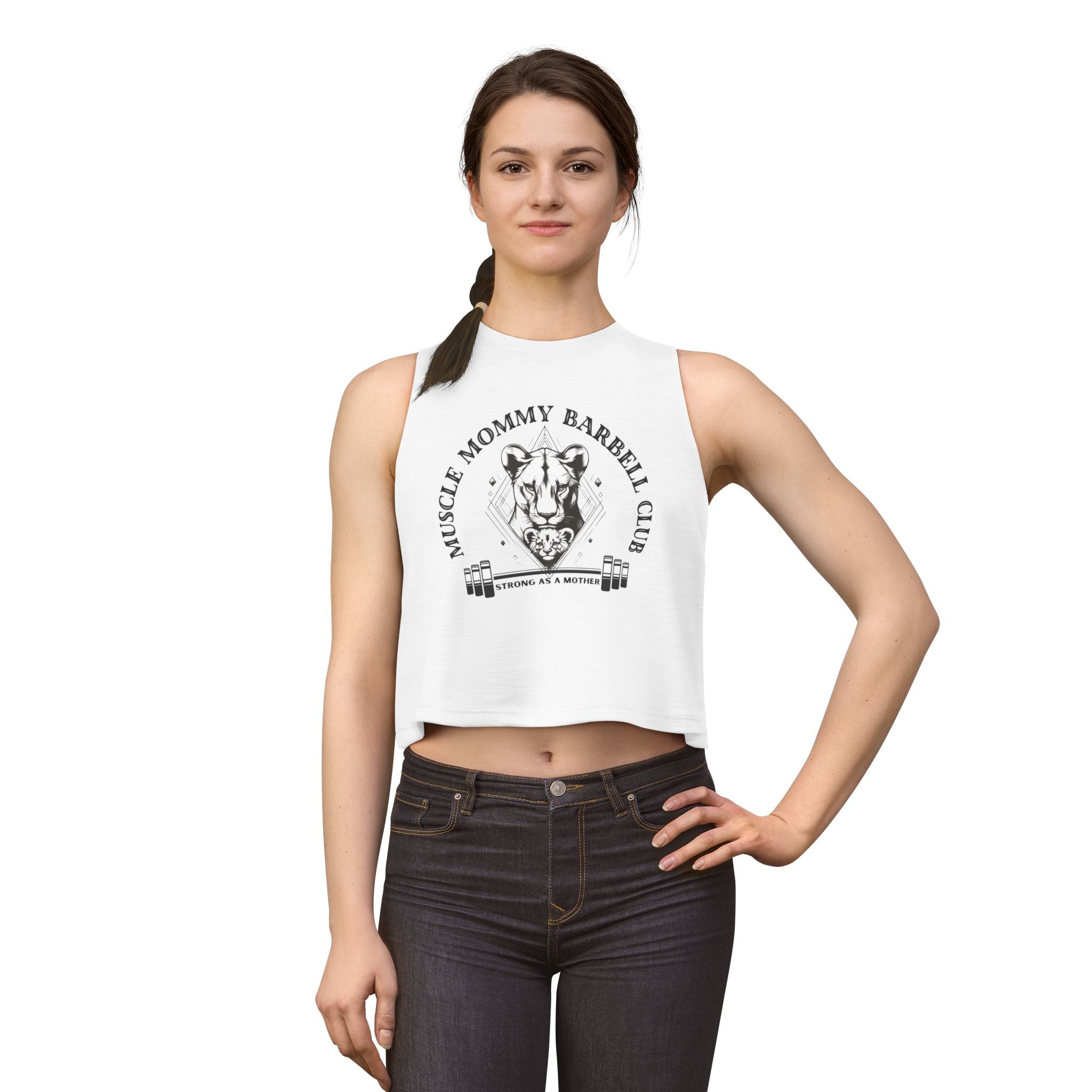 Muscle Mommy Barbell Club Crop Top | Strong As A Mother, Lion Weightlifting